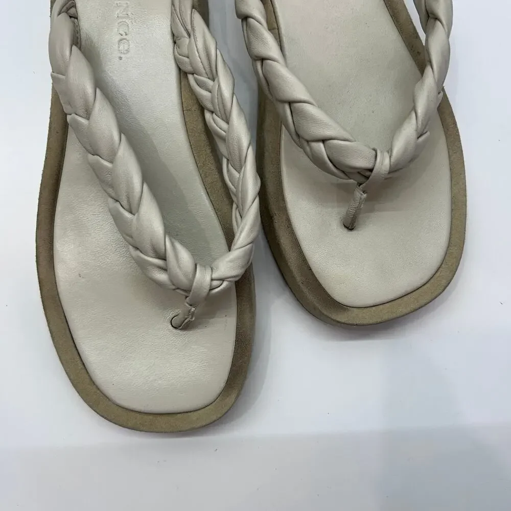 $270 Vince Nita Braided Thong Sandal 36.5 / 6.5 Flip Flop White Platform Leather
